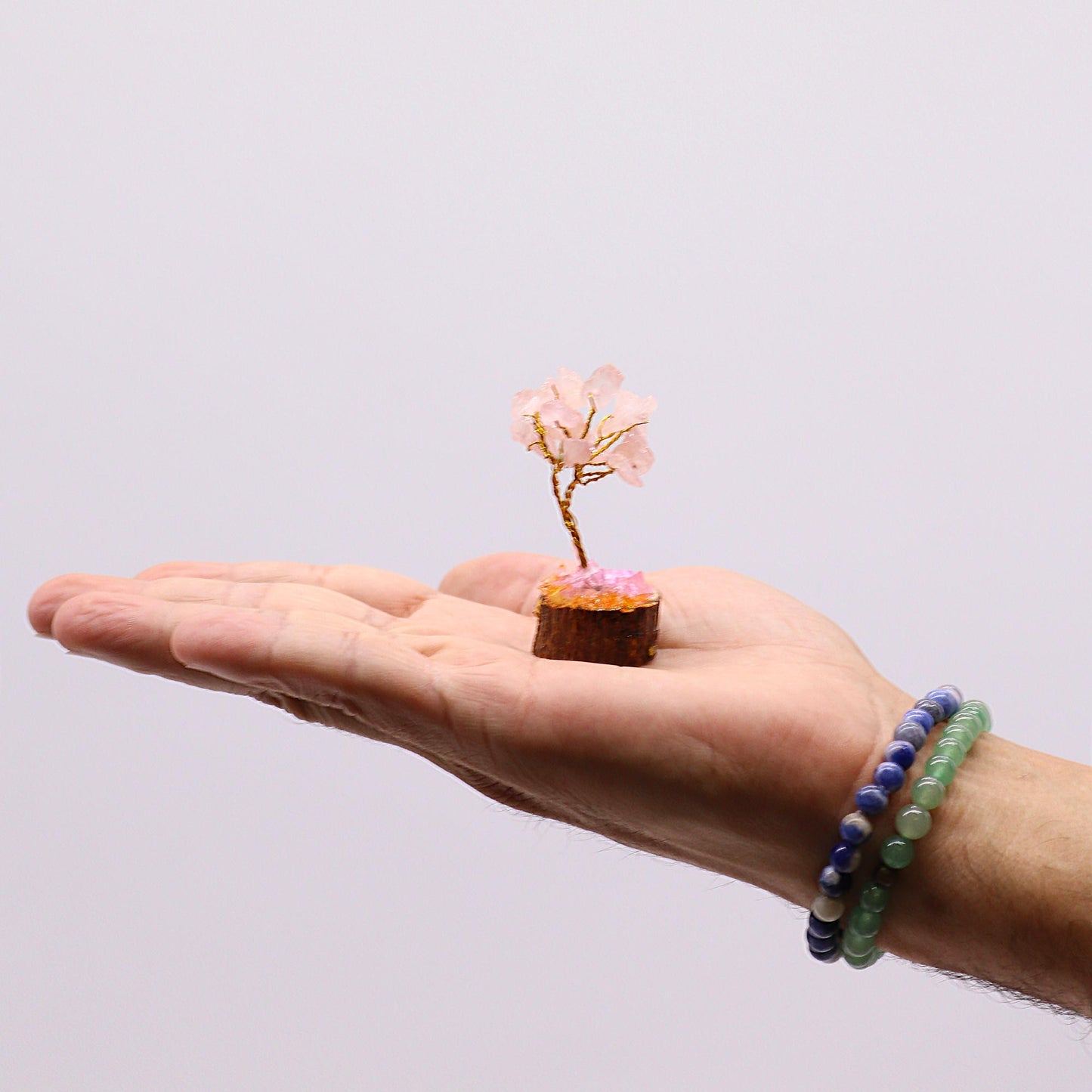 Mini Gemstone Trees On Wood Base - Rose Quartz (15 stones)