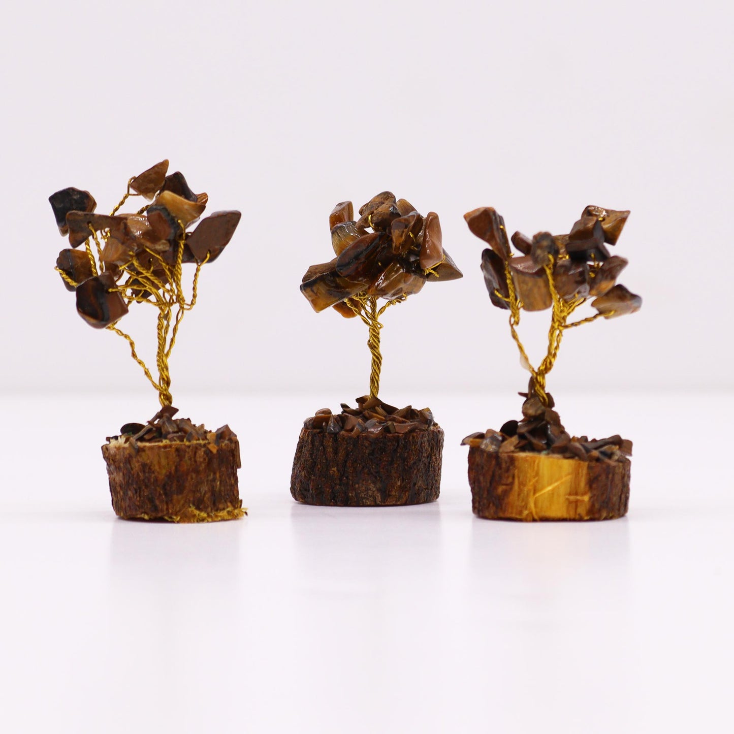 Mini Gemstone Trees On Wood Base - Tigereye (15 stones)