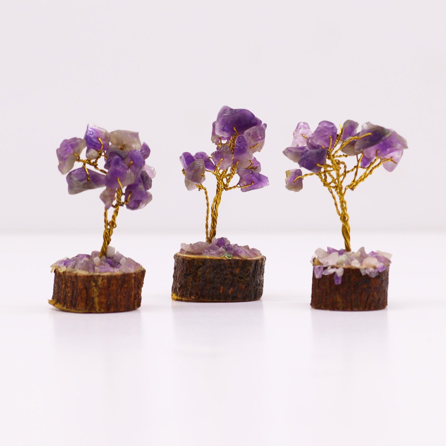 Mini Gemstone Trees On Wood Base - Amethyst (15 stones)