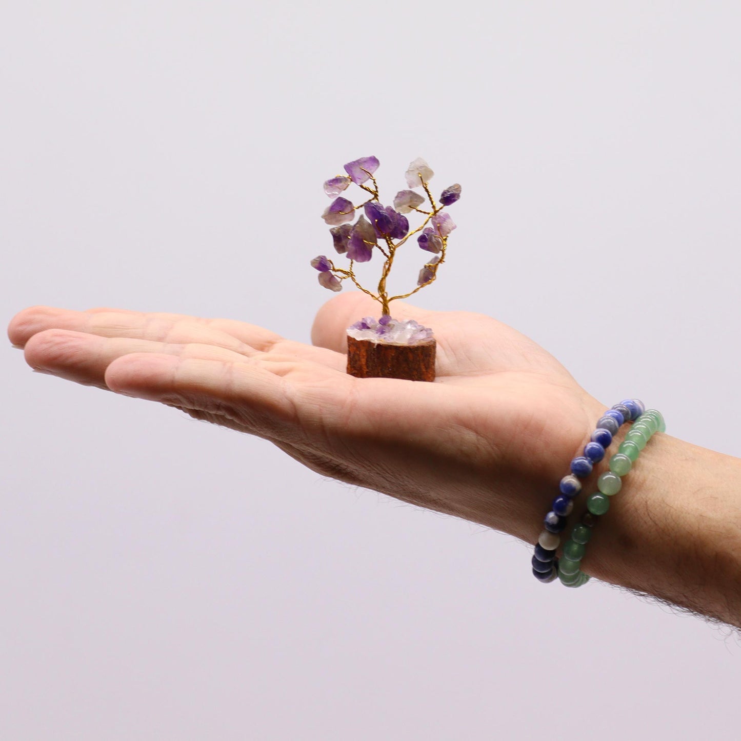 Mini Gemstone Trees On Wood Base - Amethyst (15 stones)