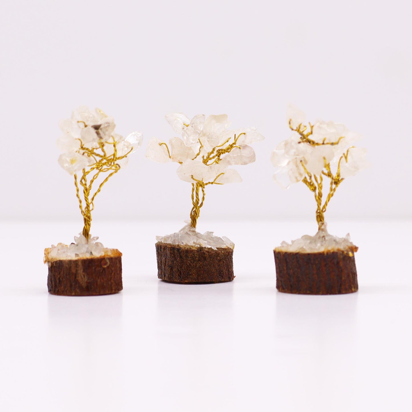 Mini Gemstone Trees On Wood Base - Clear Quartz (15 stones)