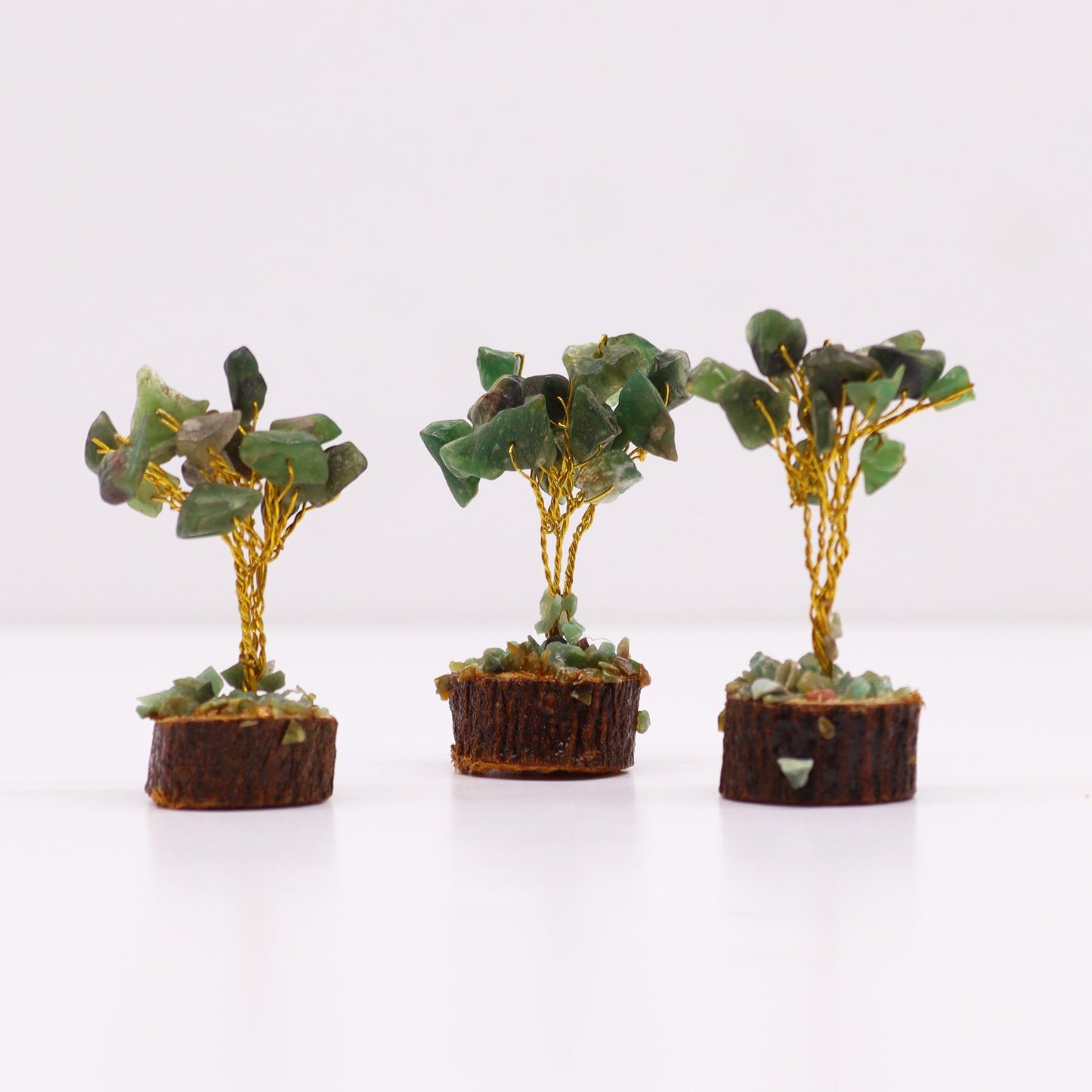 Mini Gemstone Trees On Wood Base - Green Aventurine (15 stones)