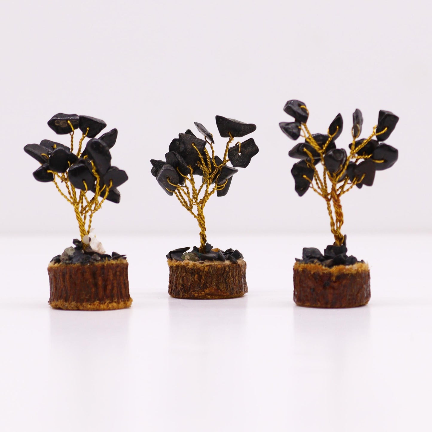 Mini Gemstone Trees On Wood Base - Black Agate (15 stones)