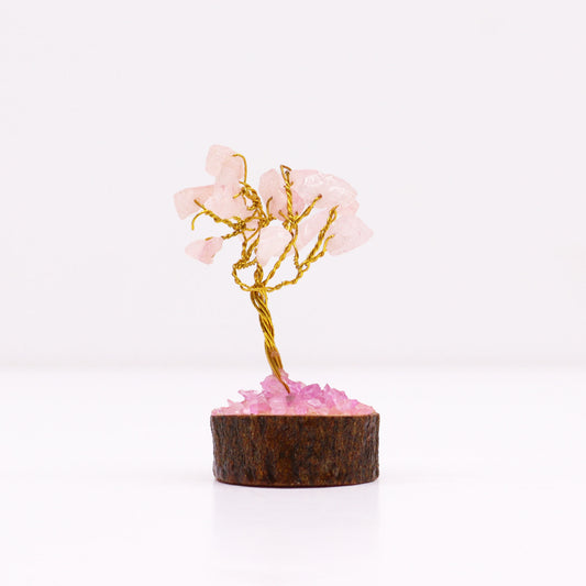 Mini Gemstone Trees On Wood Base - Rose Quartz (15 stones)