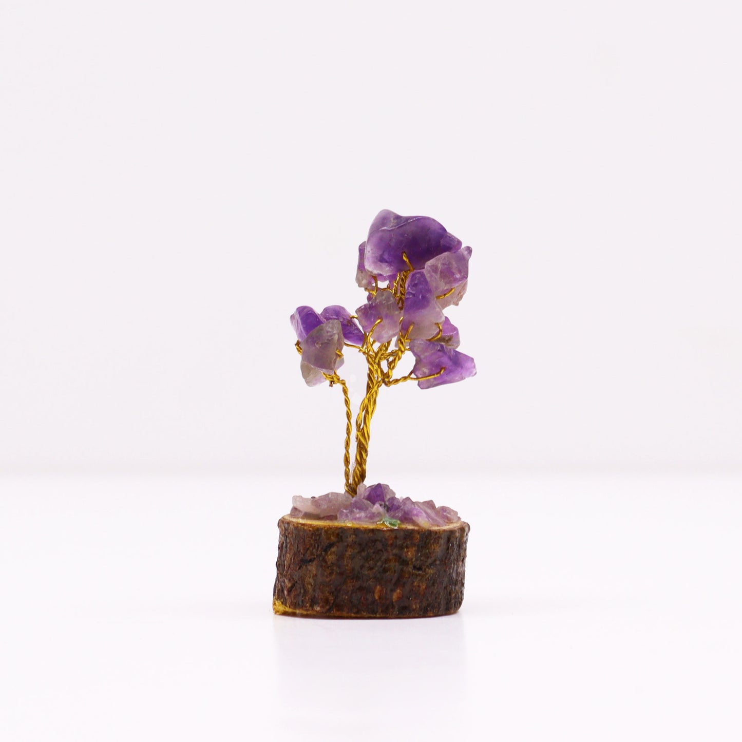 Mini Gemstone Trees On Wood Base - Amethyst (15 stones)