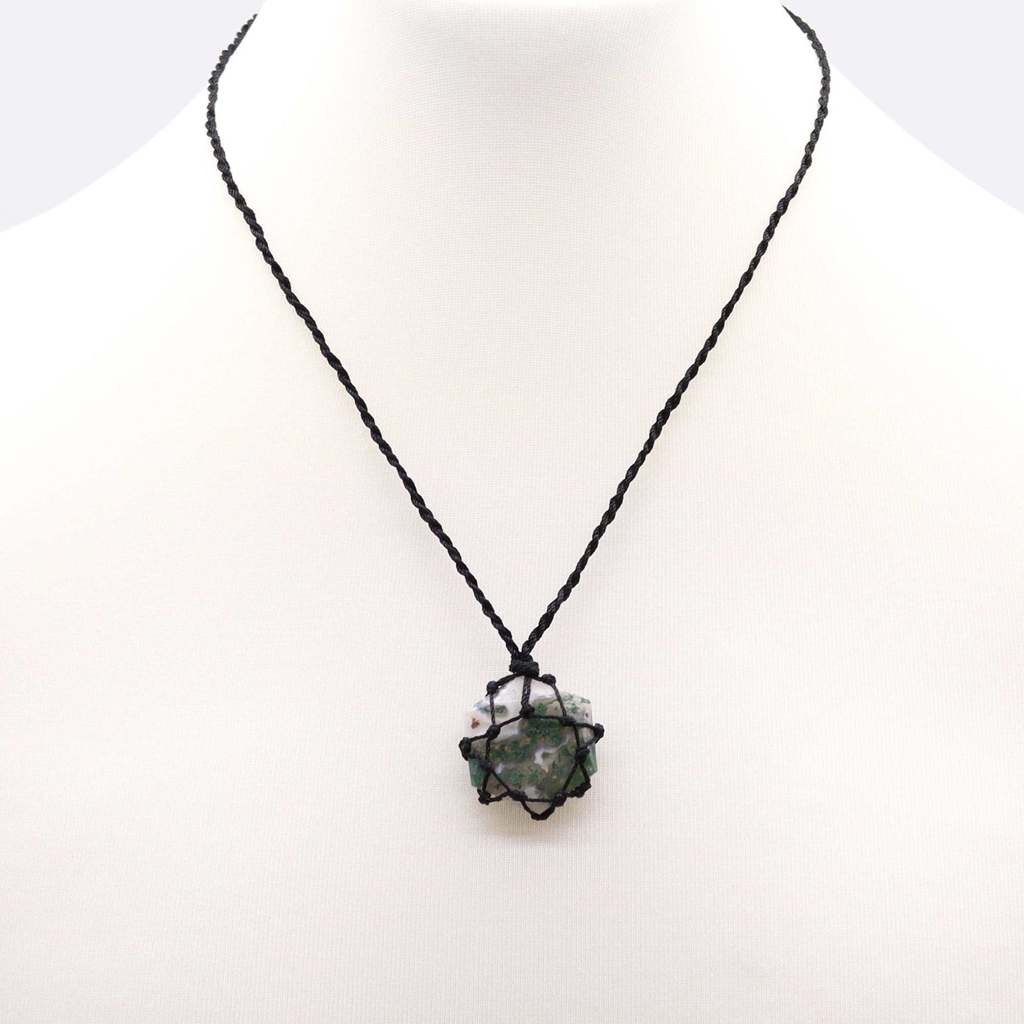 Laced Gemstone Hexagon Pendant - Green Moss Agate