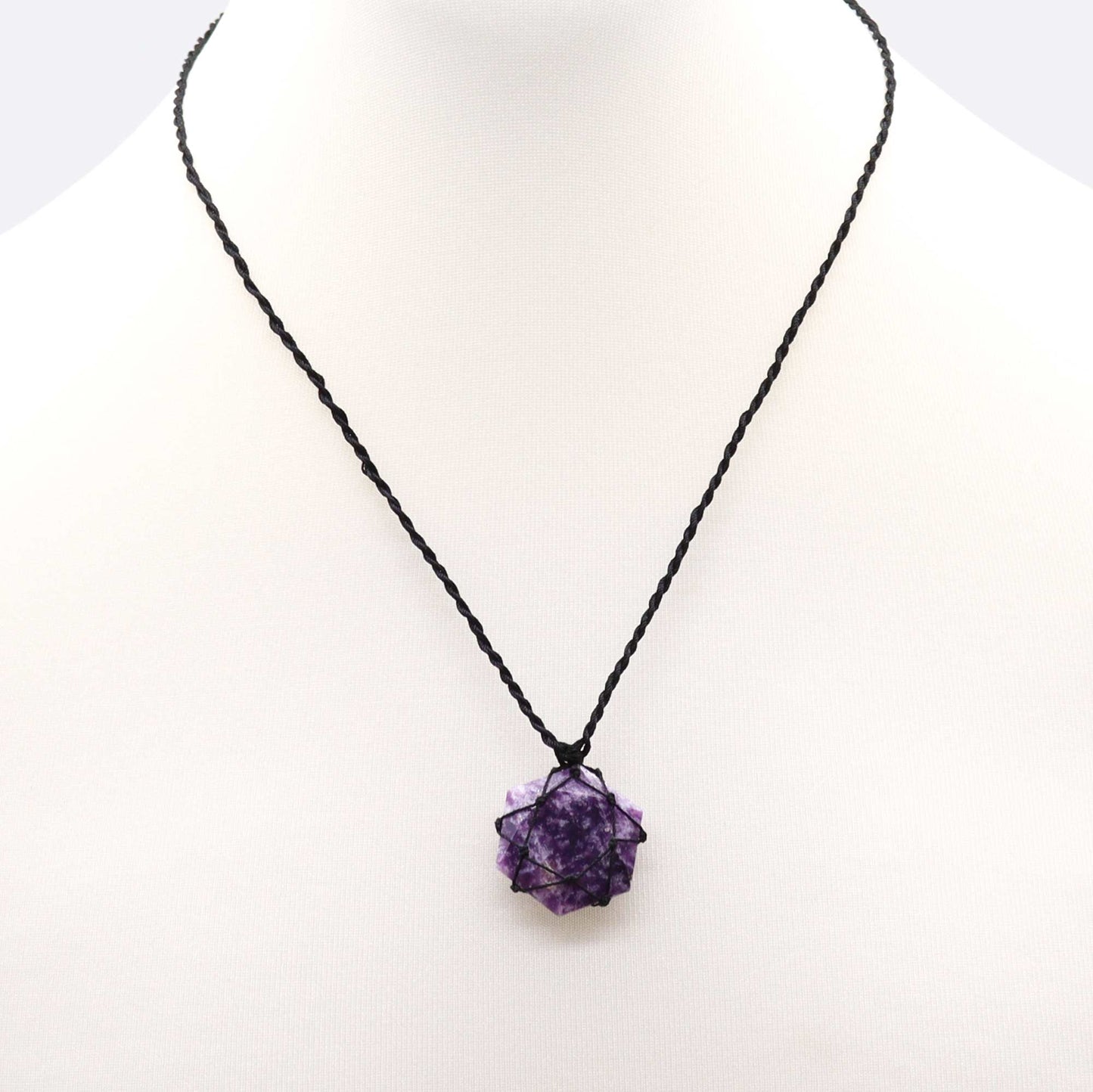 Laced Gemstone Hexagon Pendant - Lepidolite