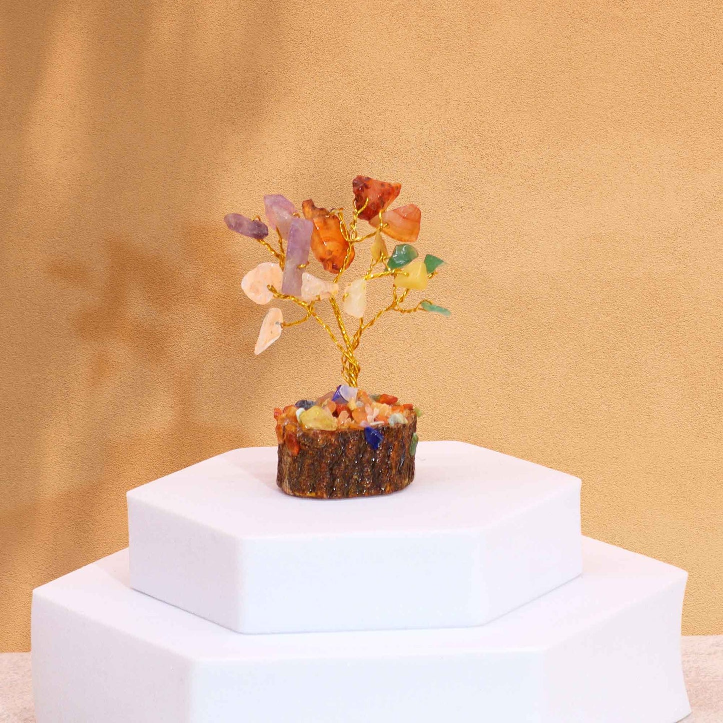 Mini Gemstone Trees On Wood Base - Multi Stones (15 stones)