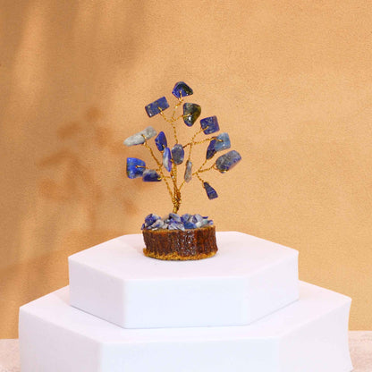 Mini Gemstone Trees On Wood Base - Sodalite (15 stones)
