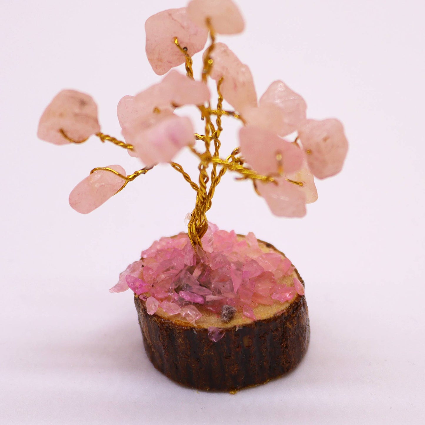 Mini Gemstone Trees On Wood Base - Rose Quartz (15 stones)