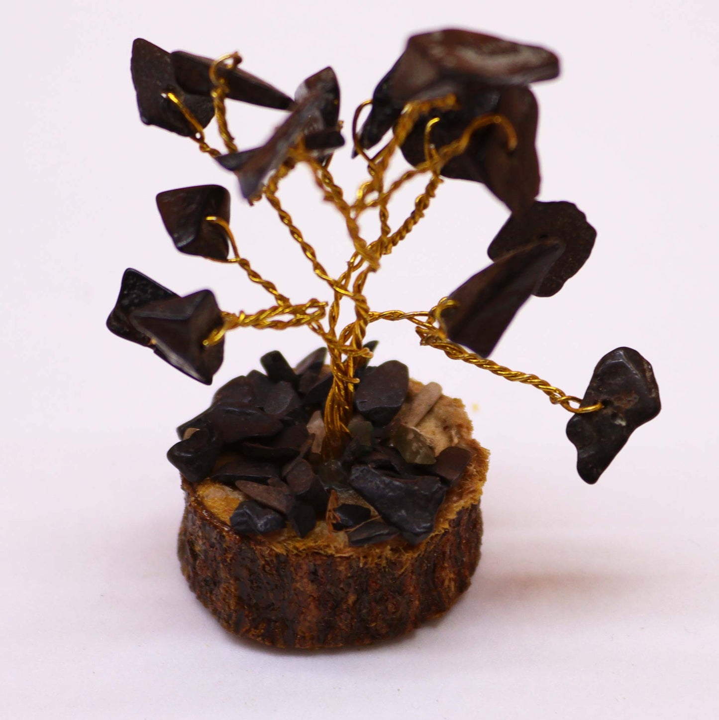 Mini Gemstone Trees On Wood Base - Black Agate (15 stones)