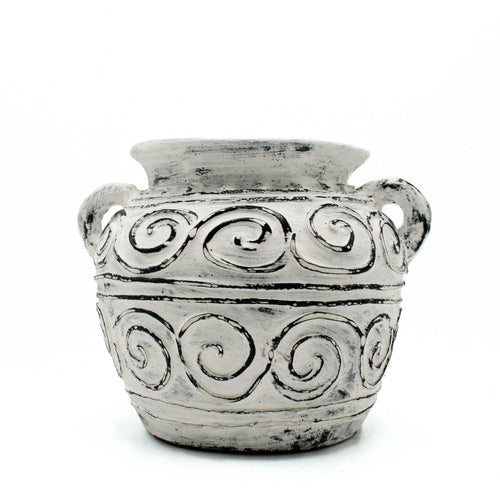 Greek Clay Plant Pot With Handles - Cream 15cm