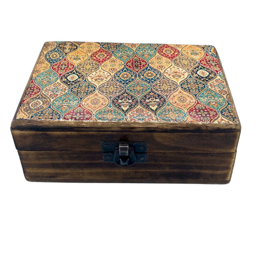 Medium Ceramic Glazed Wood Box - 15x10x6cm - Trad-Pattern