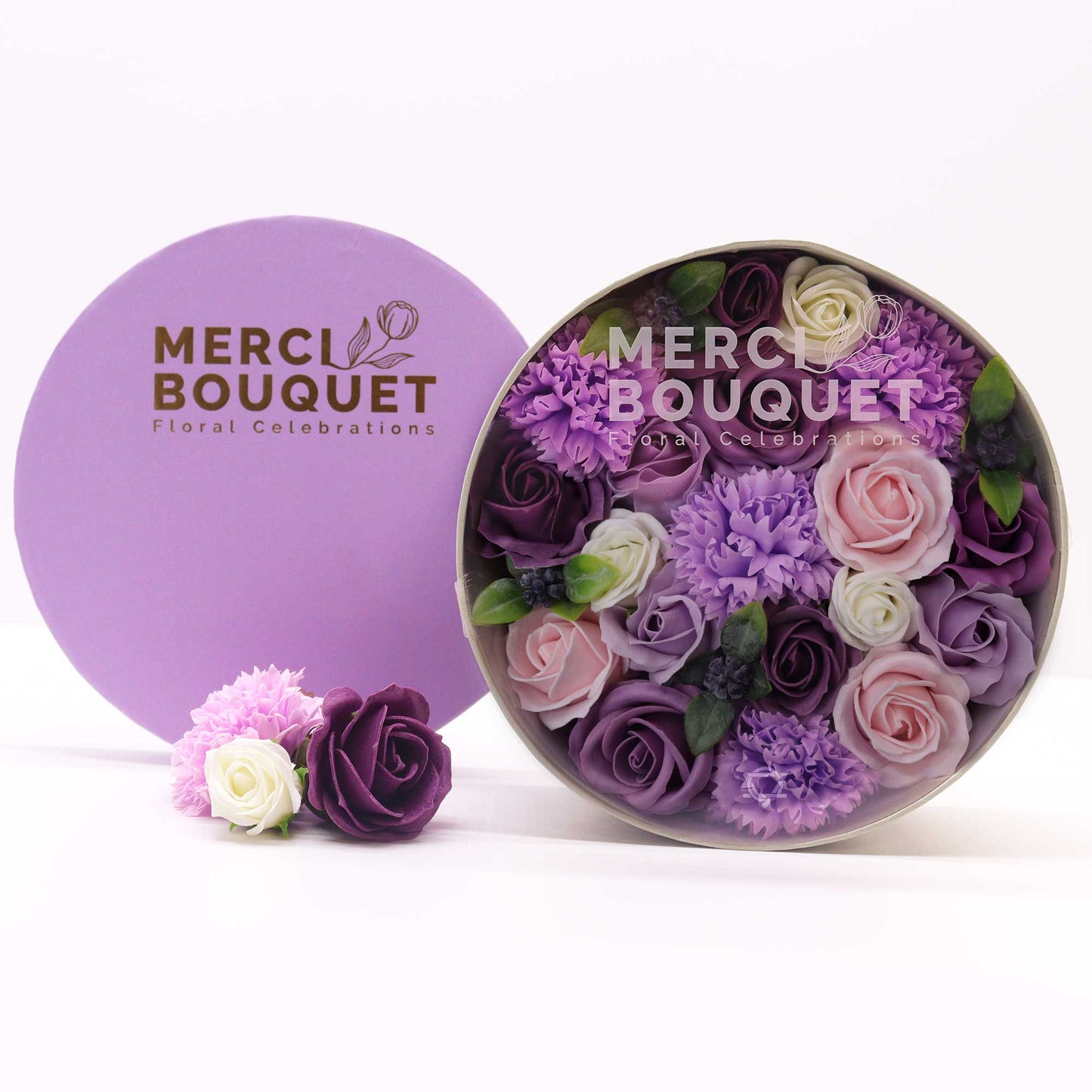 Round Soap Arrangement Box - Lavender Rose & Carnation