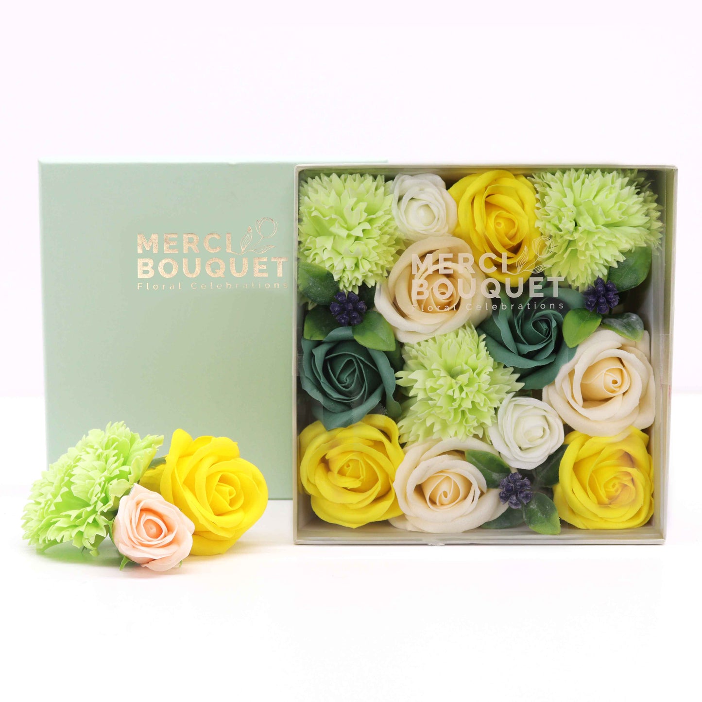 Square Soap Arrangement Box - Spring Celibrations - Yellow & Greens