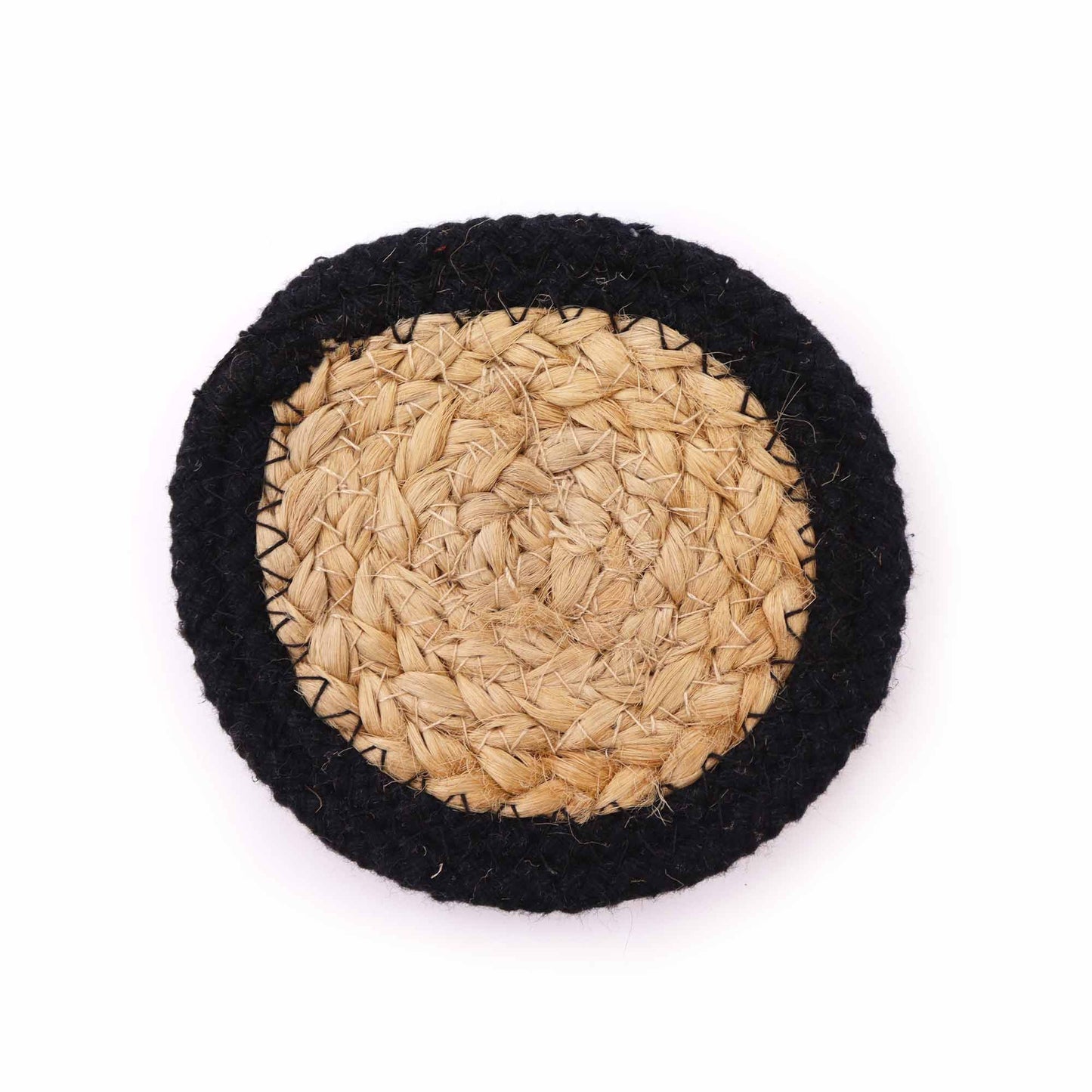 Natural Coaster - Jute & Cotton 10cm  (set of 4) - Black Boarder