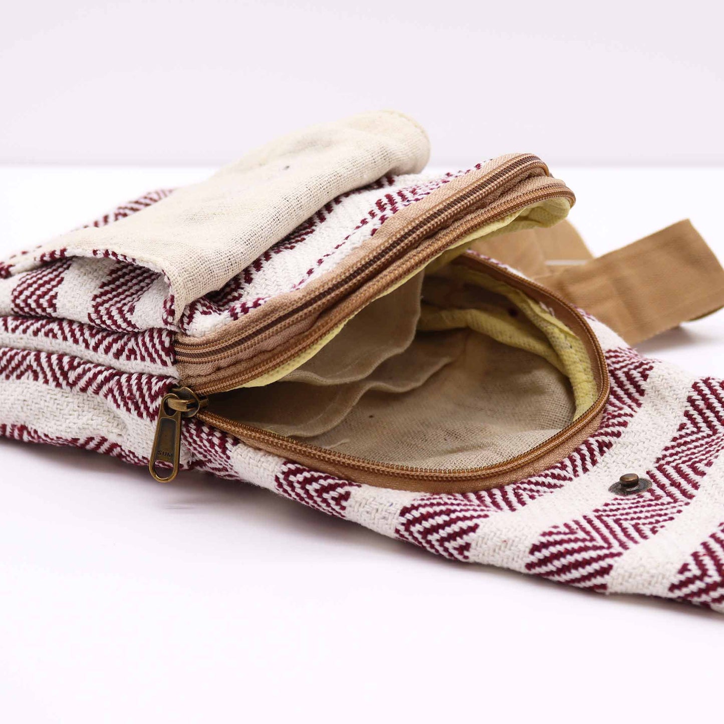 Body Cross Bag Natural Cotton - Burgundy & White