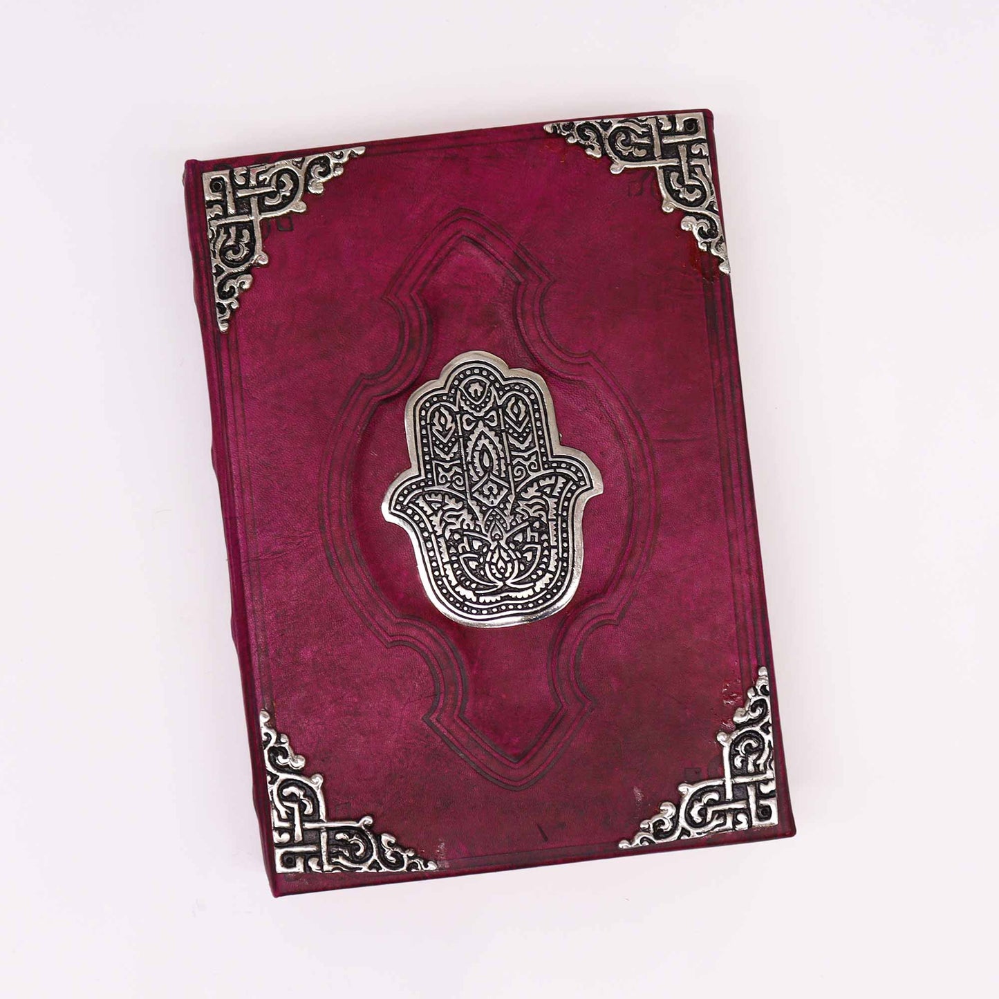 Heafty Red Tan Book - Zinc Hamsa Decor - 200 Deckle Edges Pages