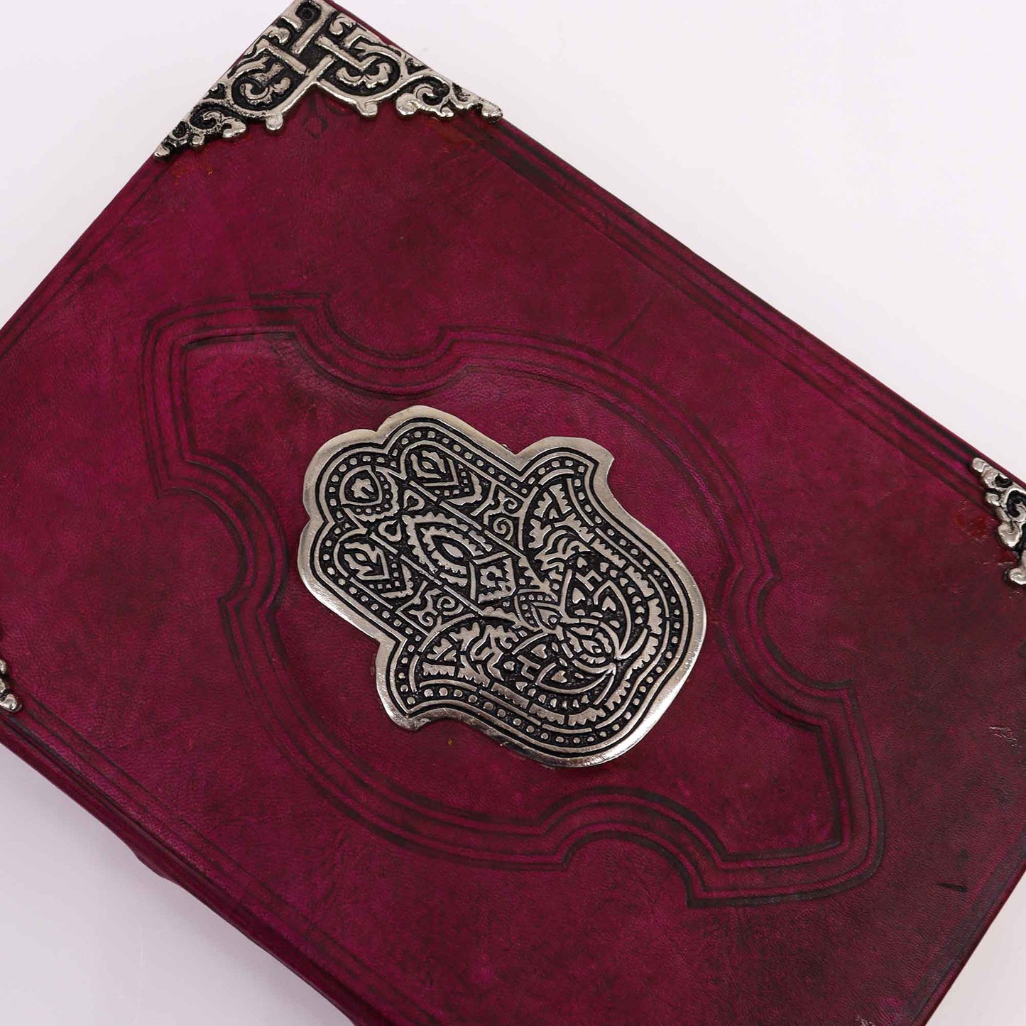 Heafty Red Tan Book - Zinc Hamsa Decor - 200 Deckle Edges Pages