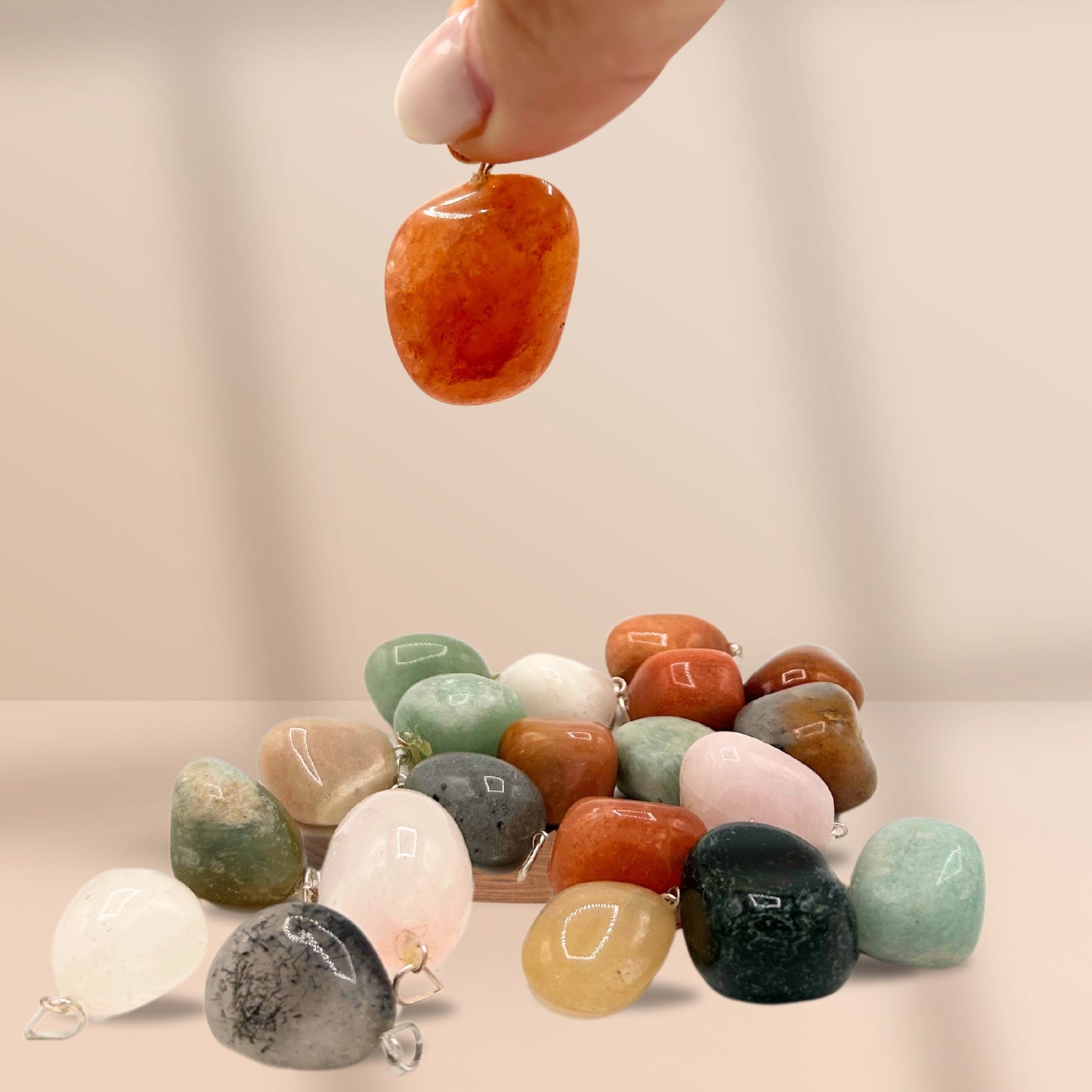 Mixed Silver Plated Crystal Tumbled Stone Pendants