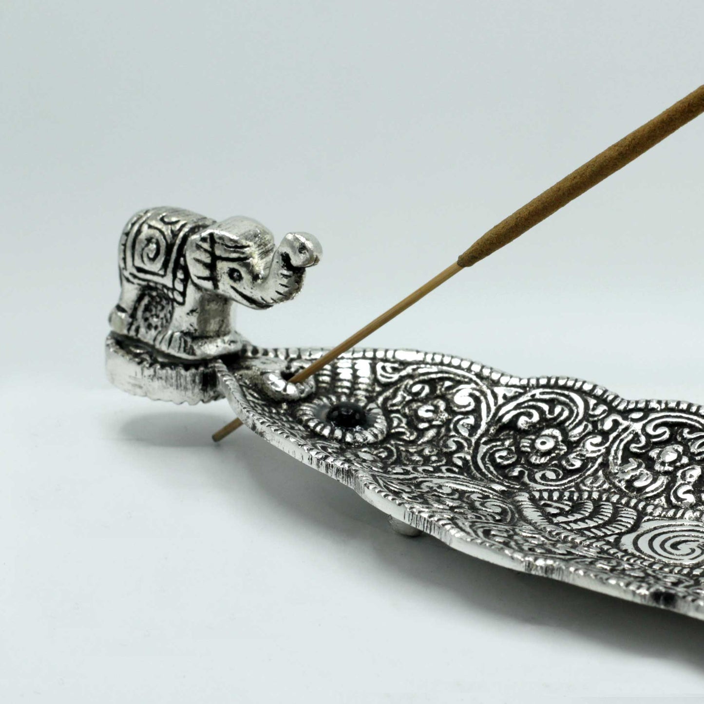 Polished Aluminium Elephant Long Incense Holder 20cm