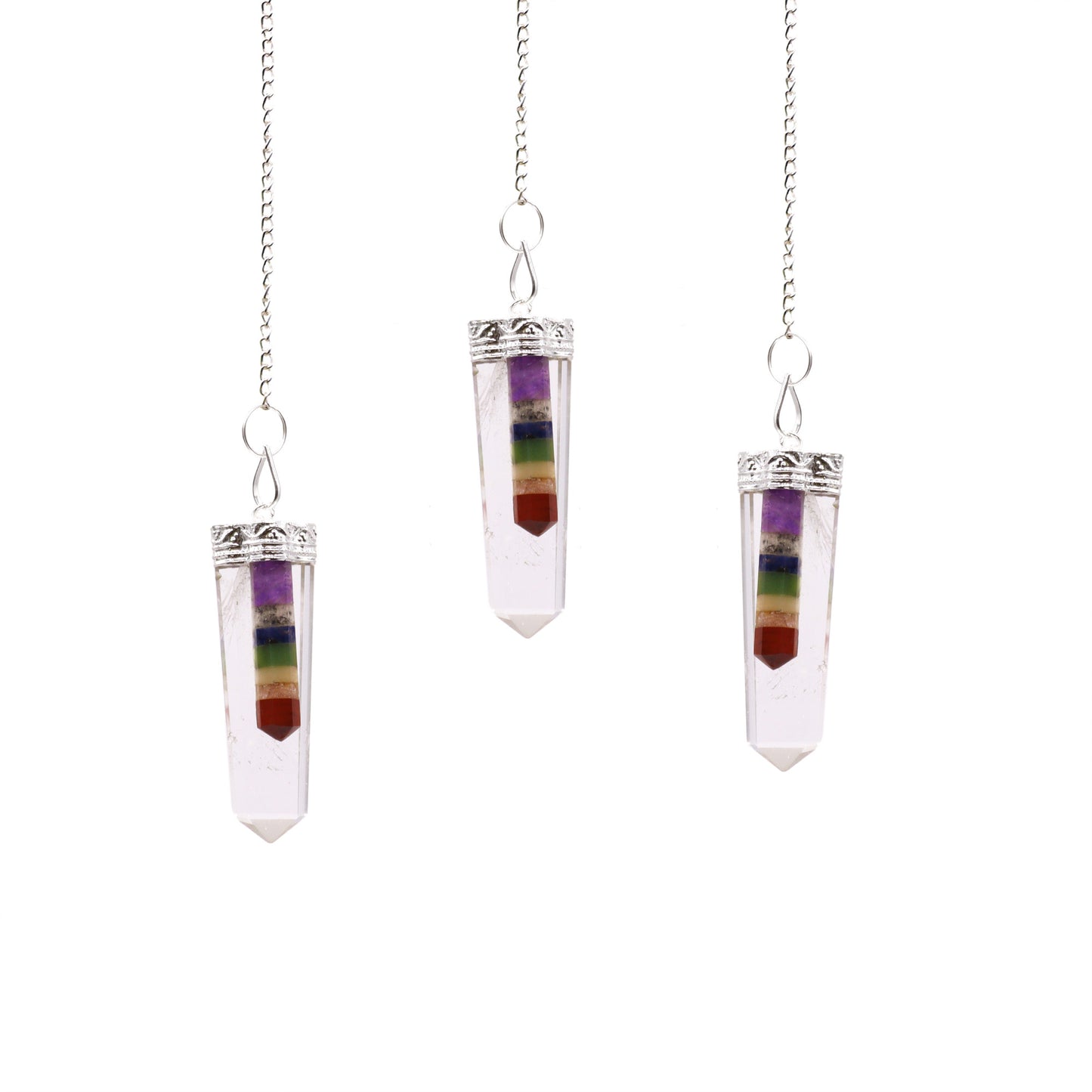 Crystal - 7 Chakra Bounded Thin Point Flat Pendants