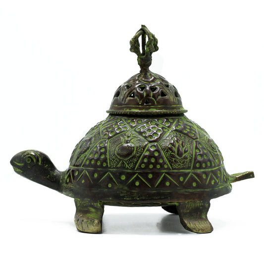 Brass Verdigris Tibetan Turtle Incense Holder - Lrg