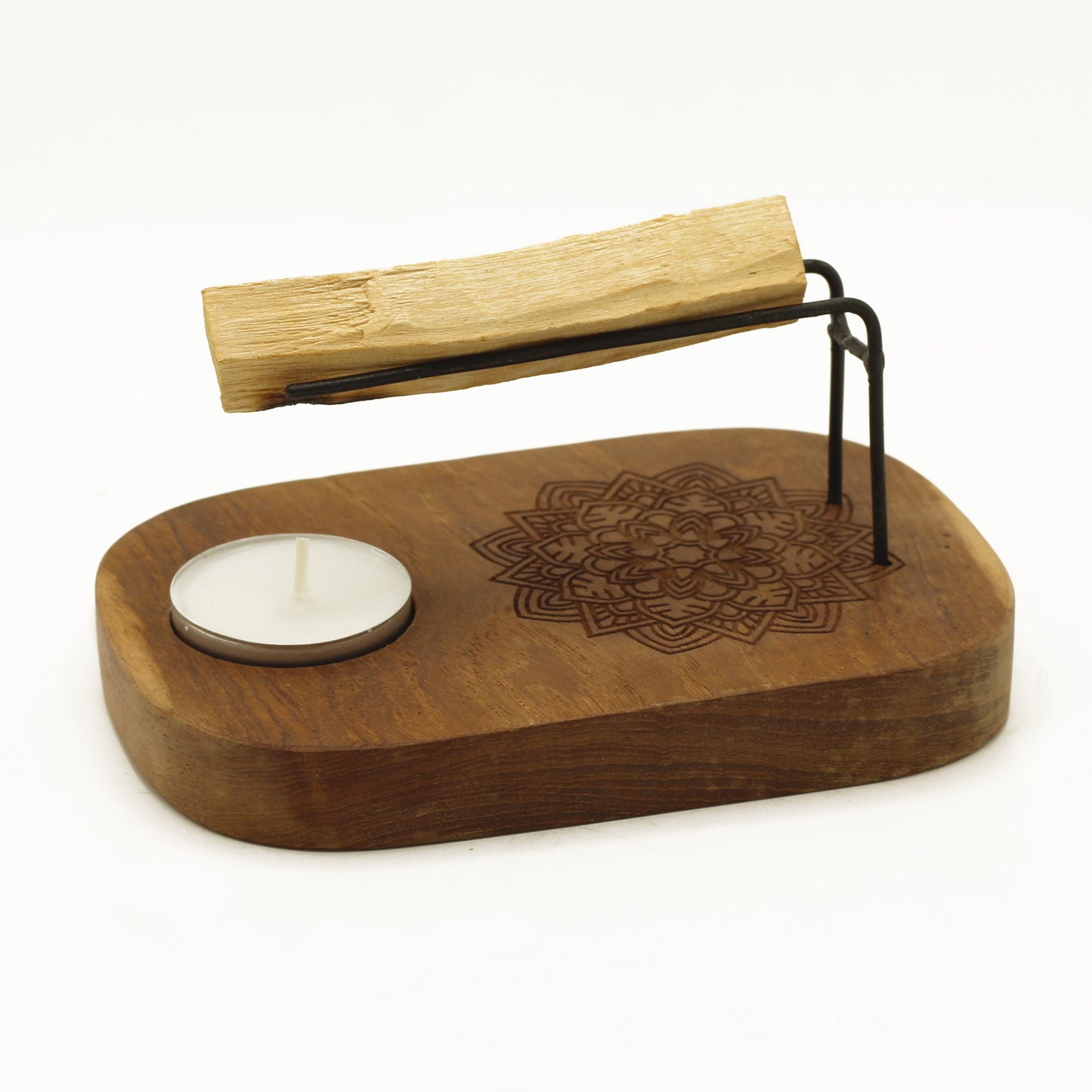 Small Palo Santo Heater - Teak Wood - Hamsa Design