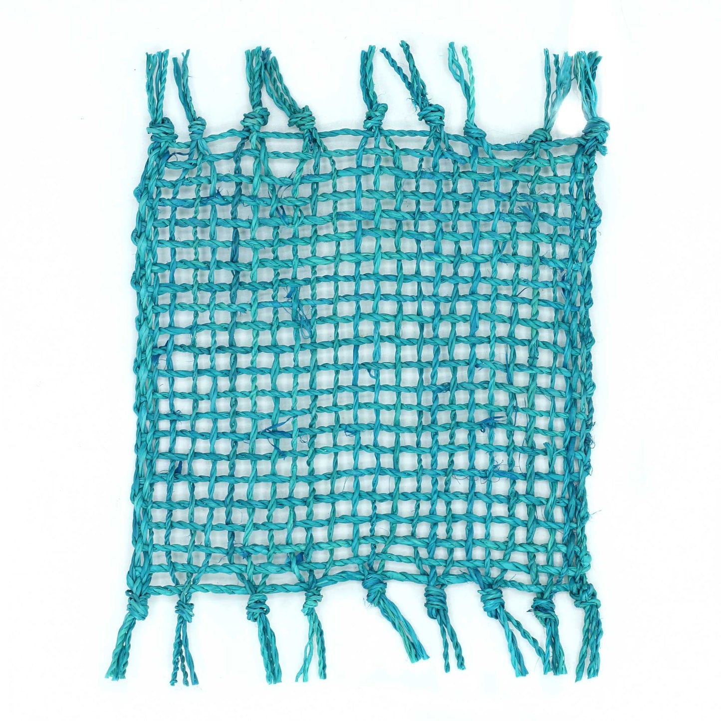 Set of 4 Seagrass Fringe Natural Coaster - Turquoise