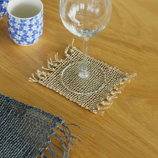 Set of 4 Seagrass Fringe Natural Coaster - Natural