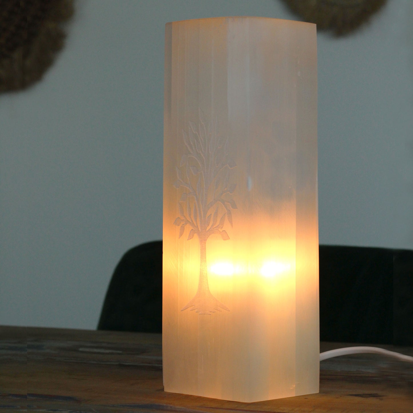 Selenite Block Lamp 25cm - Tree of Life