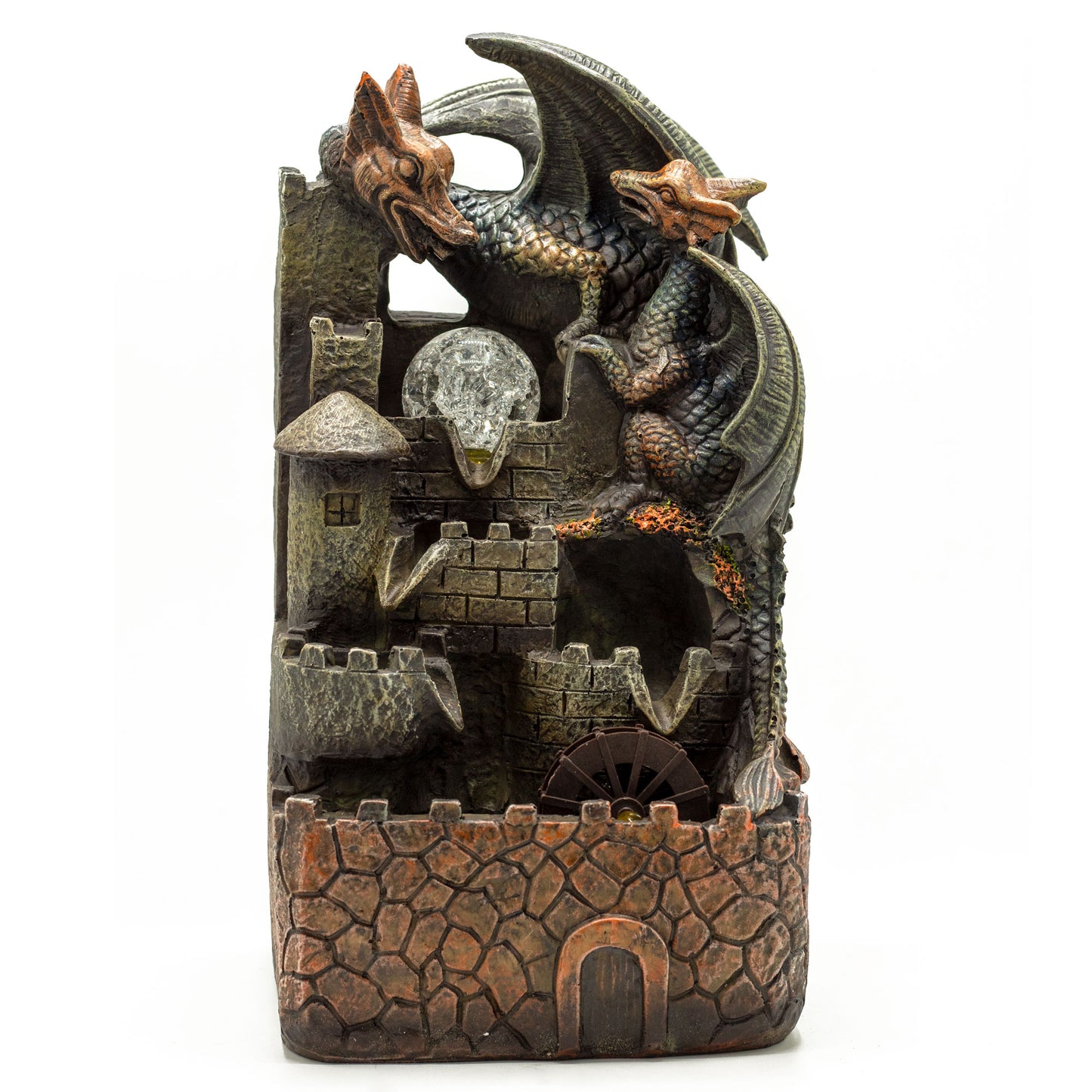 Tabletop Water Feature - 35cm - Dragons, Crystal Ball & Water Wheel