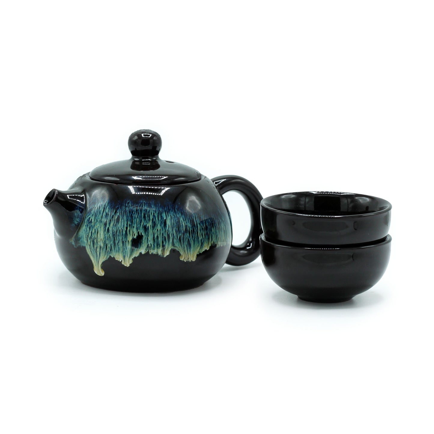 Herbal Black Glaze Teapot Set - Pot & Two Cups