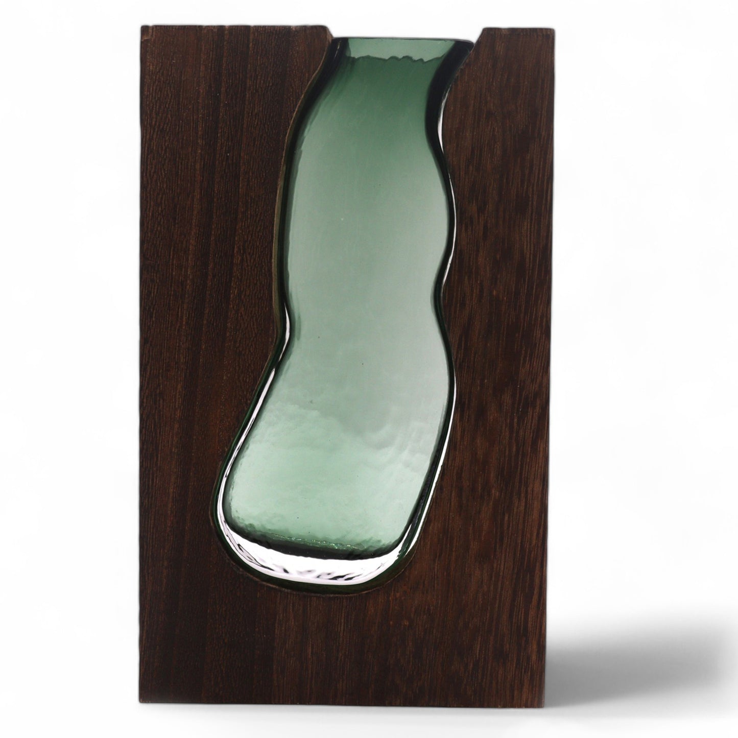 Lrg Glass Vase / Terarium inside Dark Tung Wood - 18x5x32cm