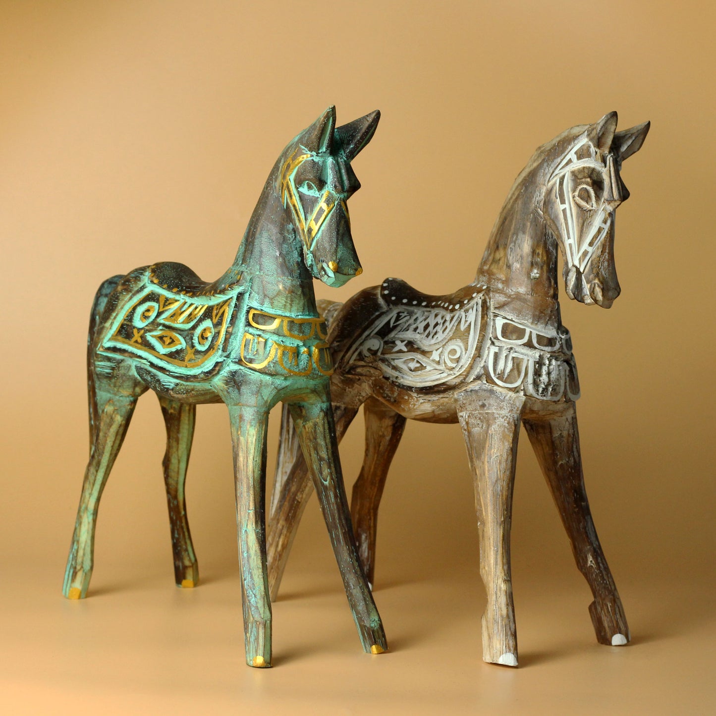 Medium Gold & Turquoise Horse 25 cm