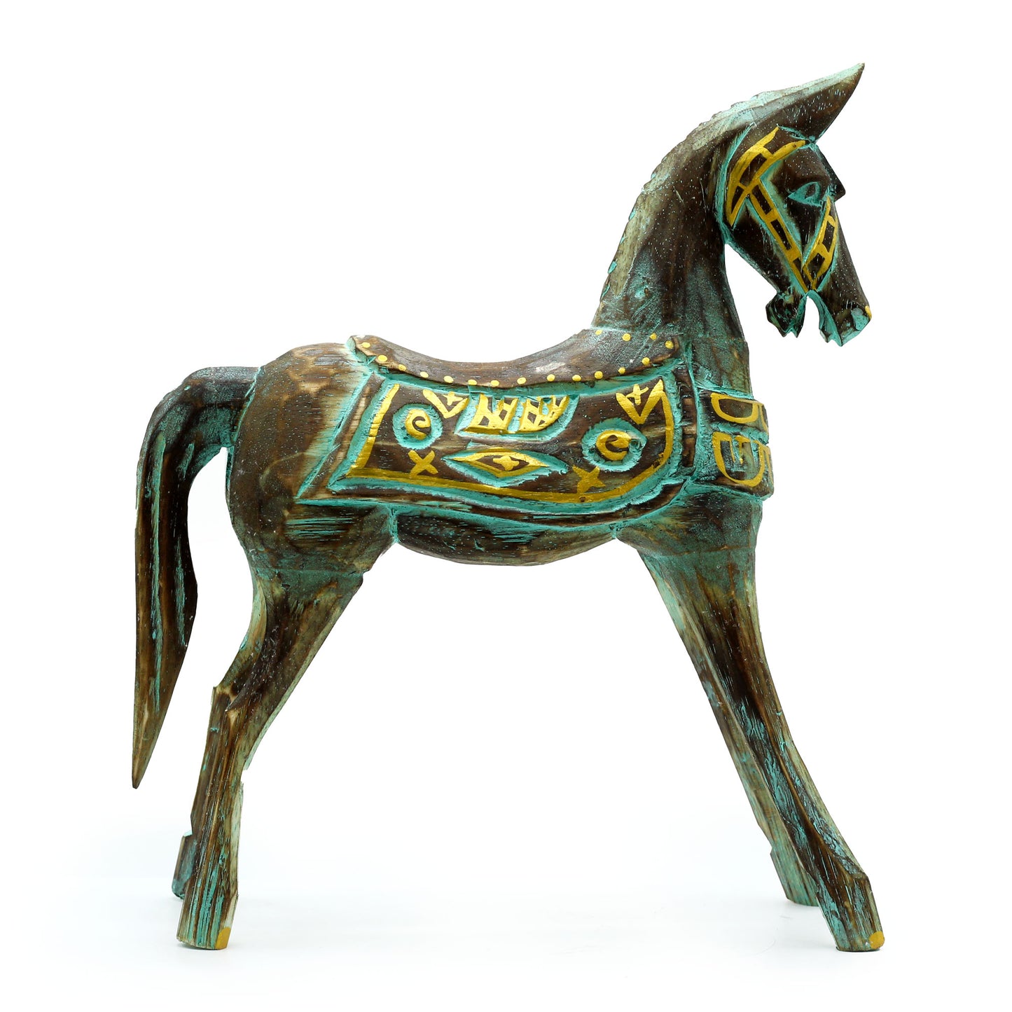 Medium Gold & Turquoise Horse 25 cm