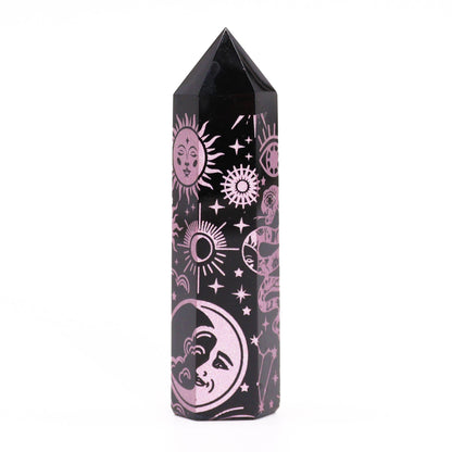 Black Obsidian Points (approx 60-70 gm 9cm) - Mystic Story - Rose Pink