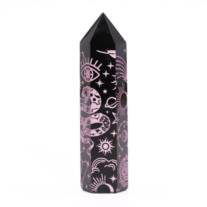 Black Obsidian Points (approx 60-70 gm 9cm) - Mystic Story - Rose Pink