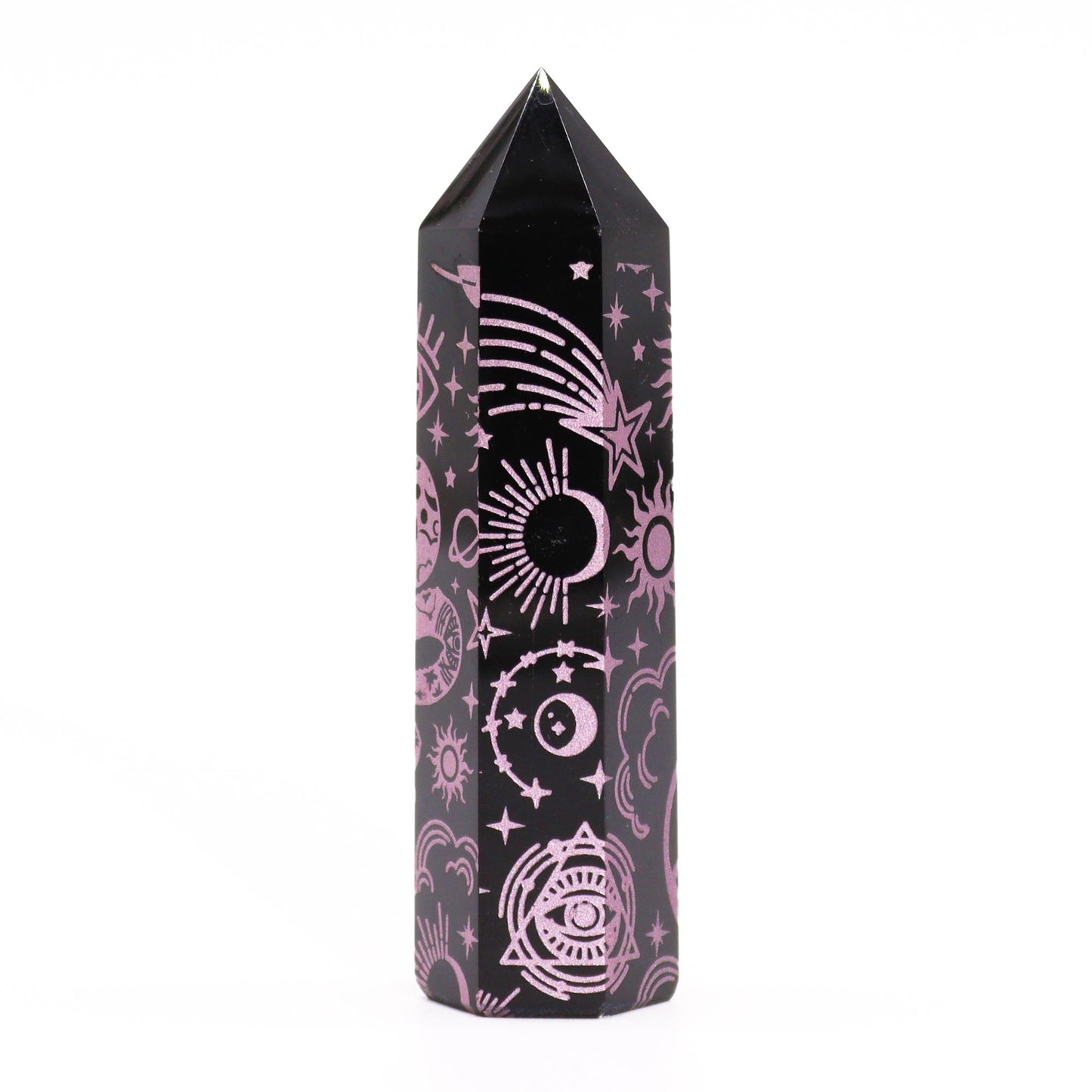 Black Obsidian Points (approx 60-70 gm 9cm) - Mystic Story - Rose Pink