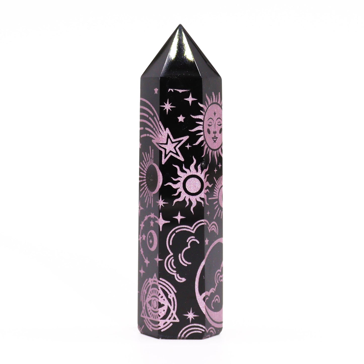 Black Obsidian Points (approx 60-70 gm 9cm) - Mystic Story - Rose Pink