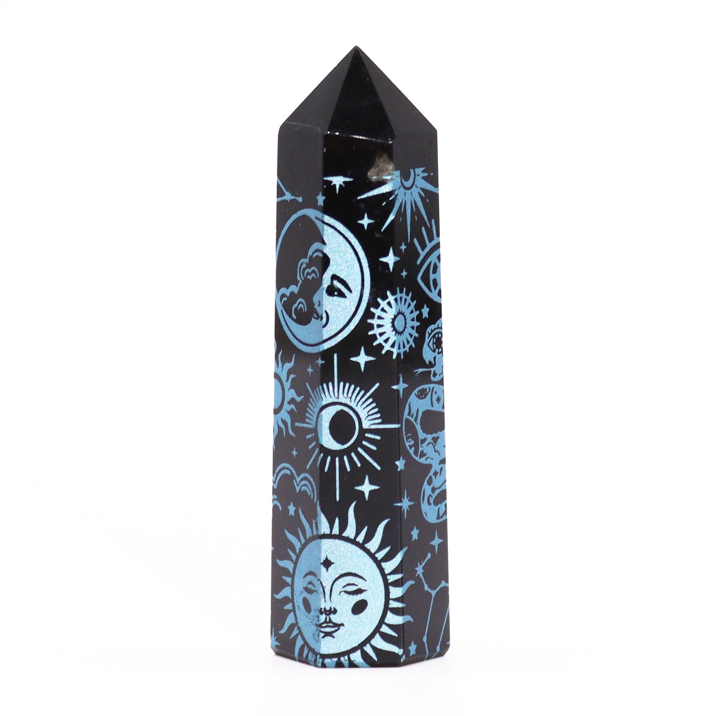 Black Obsidian Points (approx 60-70 gm 9cm) - Mystic Story - Sky Blue