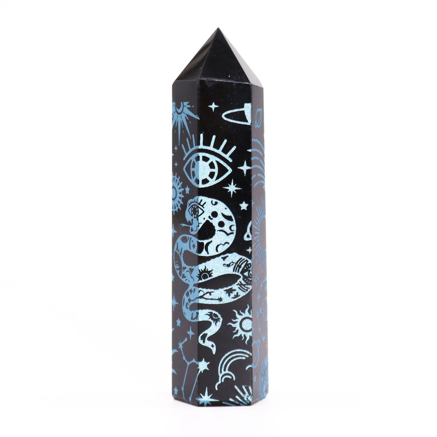 Black Obsidian Points (approx 60-70 gm 9cm) - Mystic Story - Sky Blue