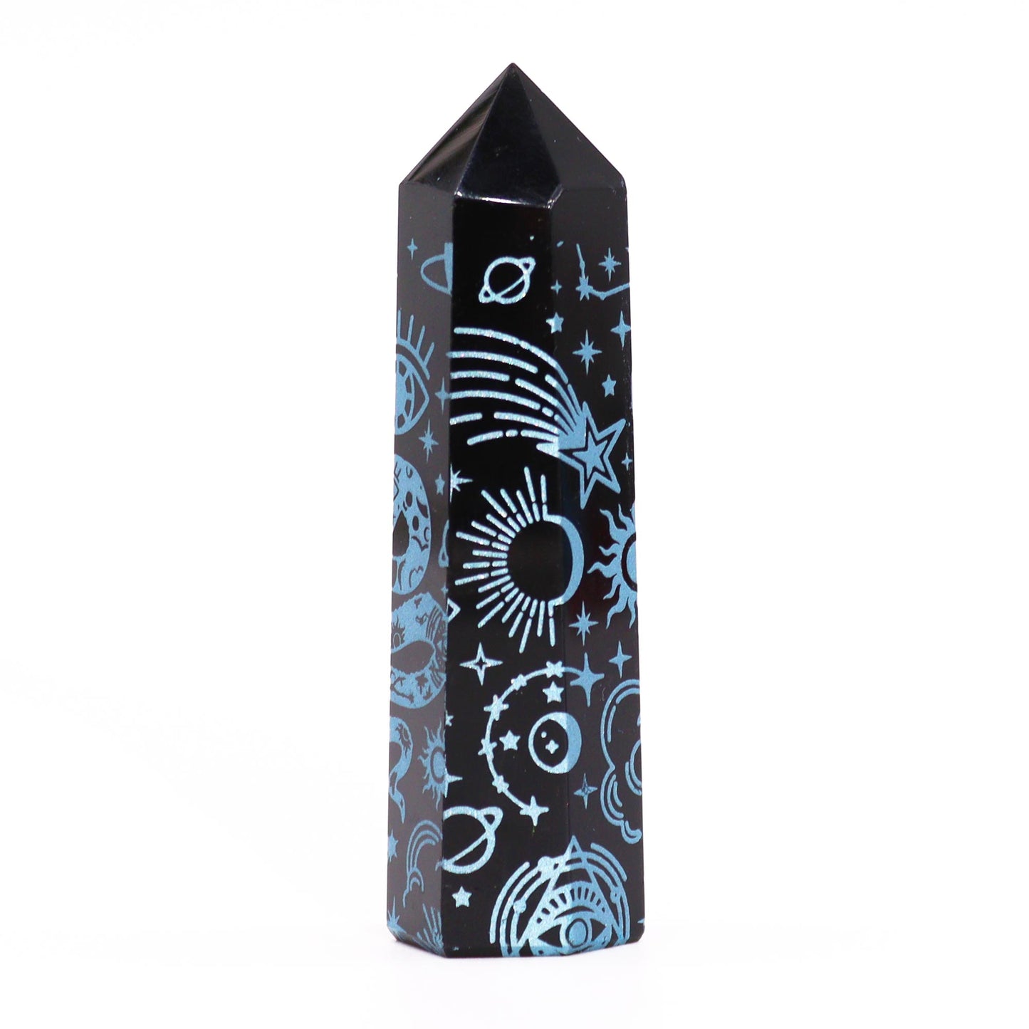 Black Obsidian Points (approx 60-70 gm 9cm) - Mystic Story - Sky Blue