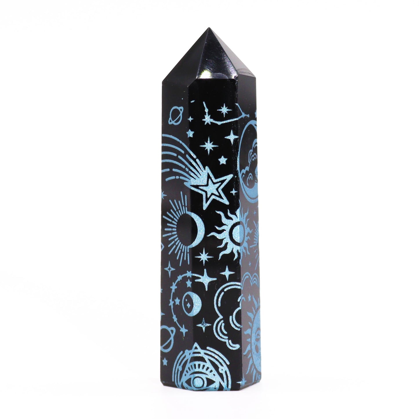 Black Obsidian Points (approx 60-70 gm 9cm) - Mystic Story - Sky Blue