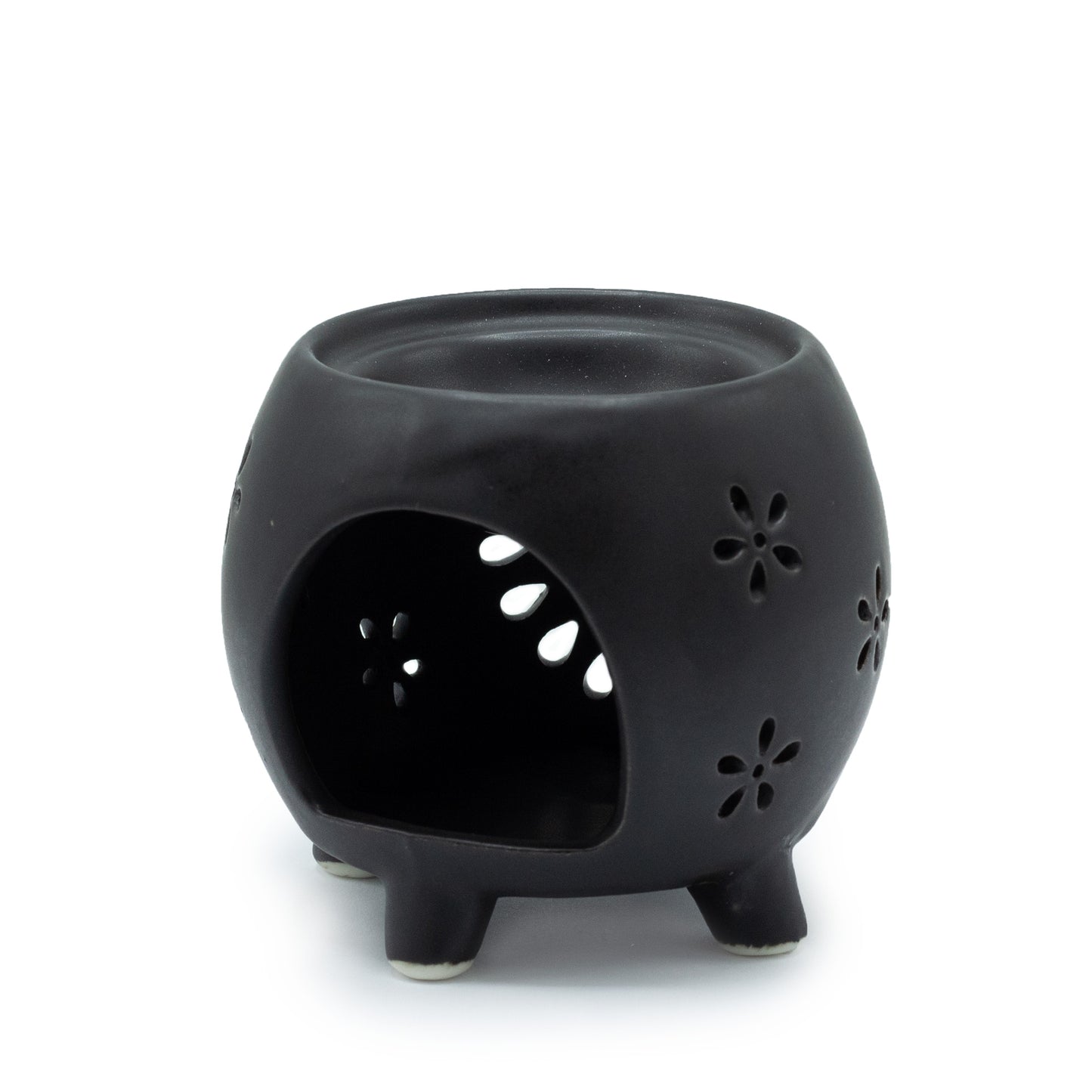 Squat Pot Oil Burner Flower Burst - Matt Black