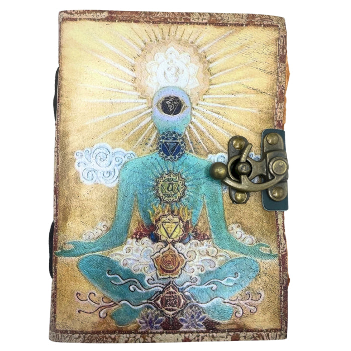 Leather "Buddha Seven Chakra" Deckle-edge Notebook (7x5")