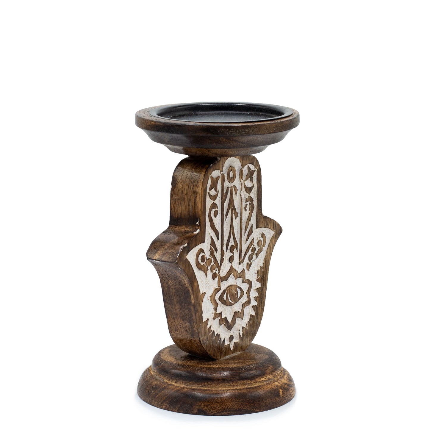 Mango Wood Candle Stand - Hamsa - Small 18x11cm