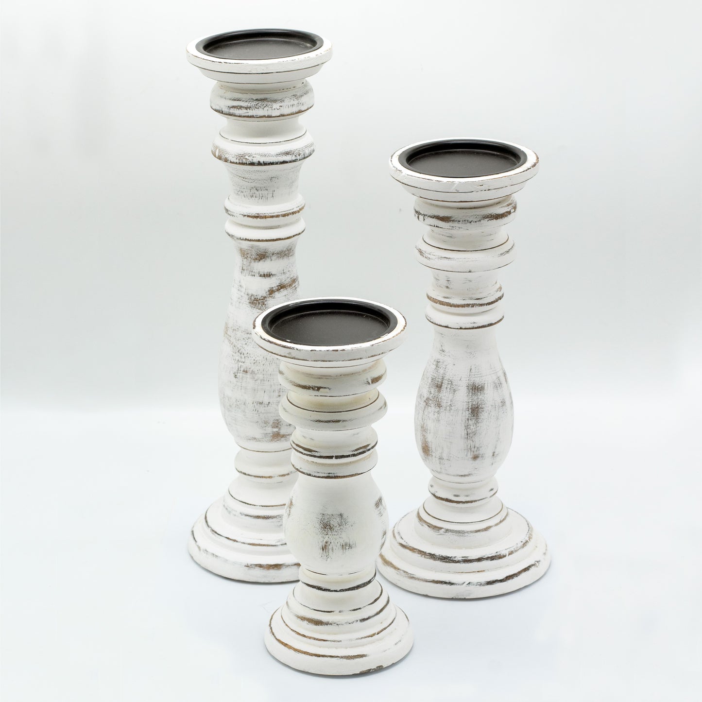 Classic Candle Stand - Whitewash -  30x10cm - Medium