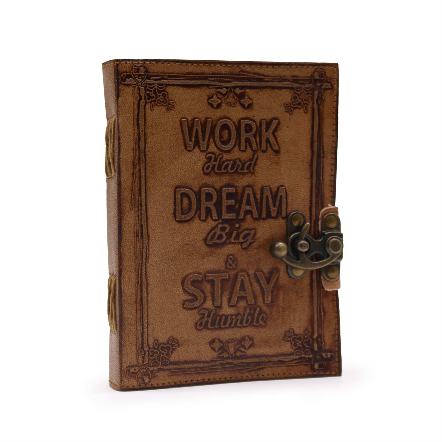 Leather Journel - Plain Paper -  Work & Dream Big (7x5") - Light Tan