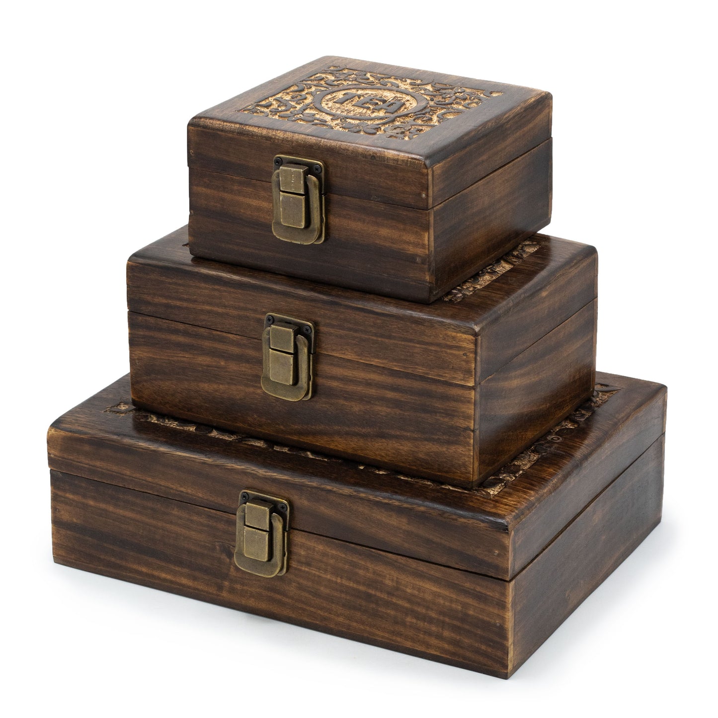 Mango Carved Tea Box - ( 12 compartments) 30x23x10cm